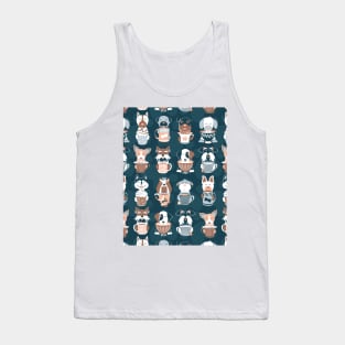 Doggie Coffee and Tea Time 2 // pattern // navy blue background Tank Top